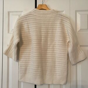 Massimo Dutti Cream Open-Knit Short Sleeve Crew Sweater